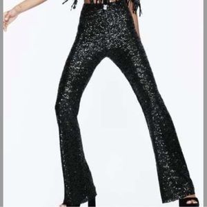 Zara Black Sequin Flare Leggings - NWT - Size Small